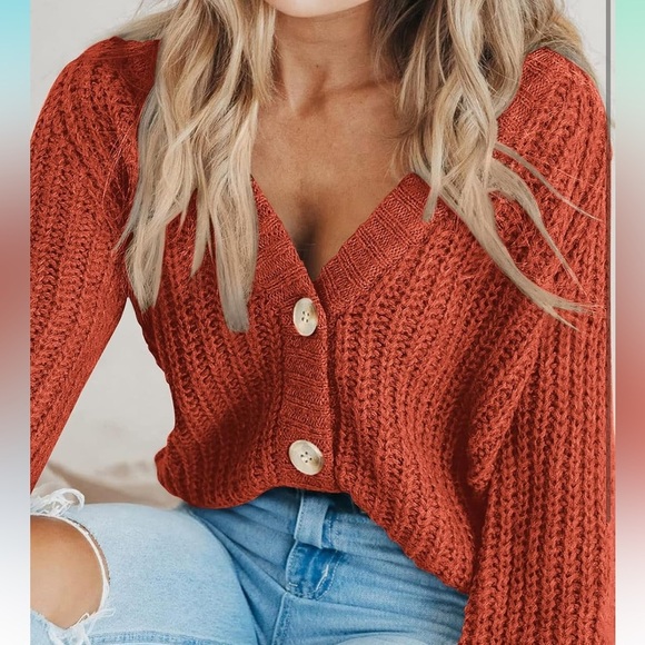 Chunky Knit Open Front Sweater Long Sleeve Button Loose Short Cardigan 
8098 - Picture 4 of 8